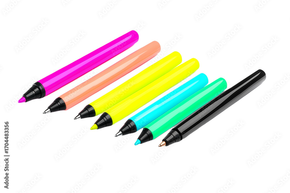Fototapeta premium Vibrant selection of colorful felt tip pens displayed on transparent background