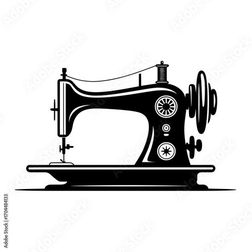 Vintage sewing machine silhouette illustration for tailoring and garment making