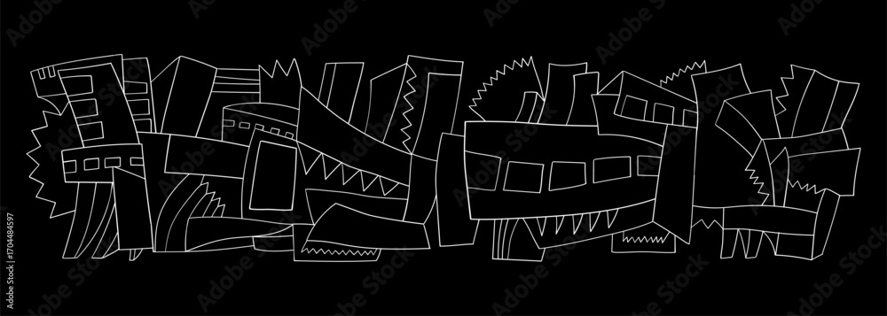 Fototapeta premium City doodle modern urban architecture streets houses hand drawn graphic illustration