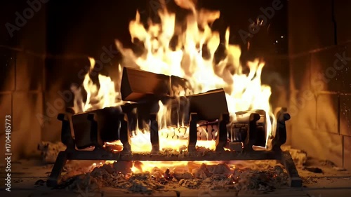 Cozy fireplace ambience with crackling logs and dancing flames for relaxation and warm atmosphere