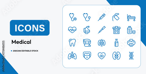 Medical Line Icons Set Healthcare Hospital Doctor and Pharmacy Vector Symbols