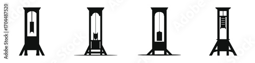 Halloween Guillotine Vector Set – Spooky Execution Device Silhouettes for Horror Art, Dark History Themes, Haunted House Decor, Gothic Illustrations, Posters, and Scary Graphic Designs