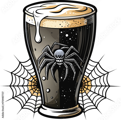 Halloween Beer Mug Spider in Dark Beer Glass
