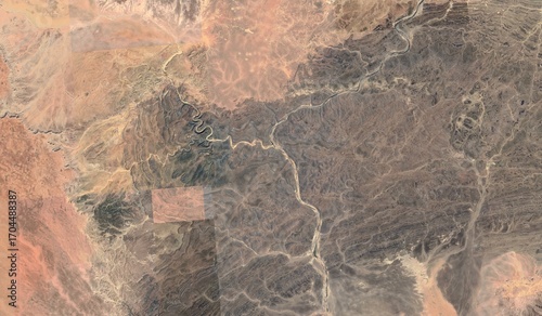 Fototapeta Naklejka Na Ścianę i Meble -  Sahara Desert: High-Resolution Satellite View of Abstract Patterns and Dunes