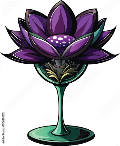 Creepy Wine Glass Purple Lotus in Glass Cup