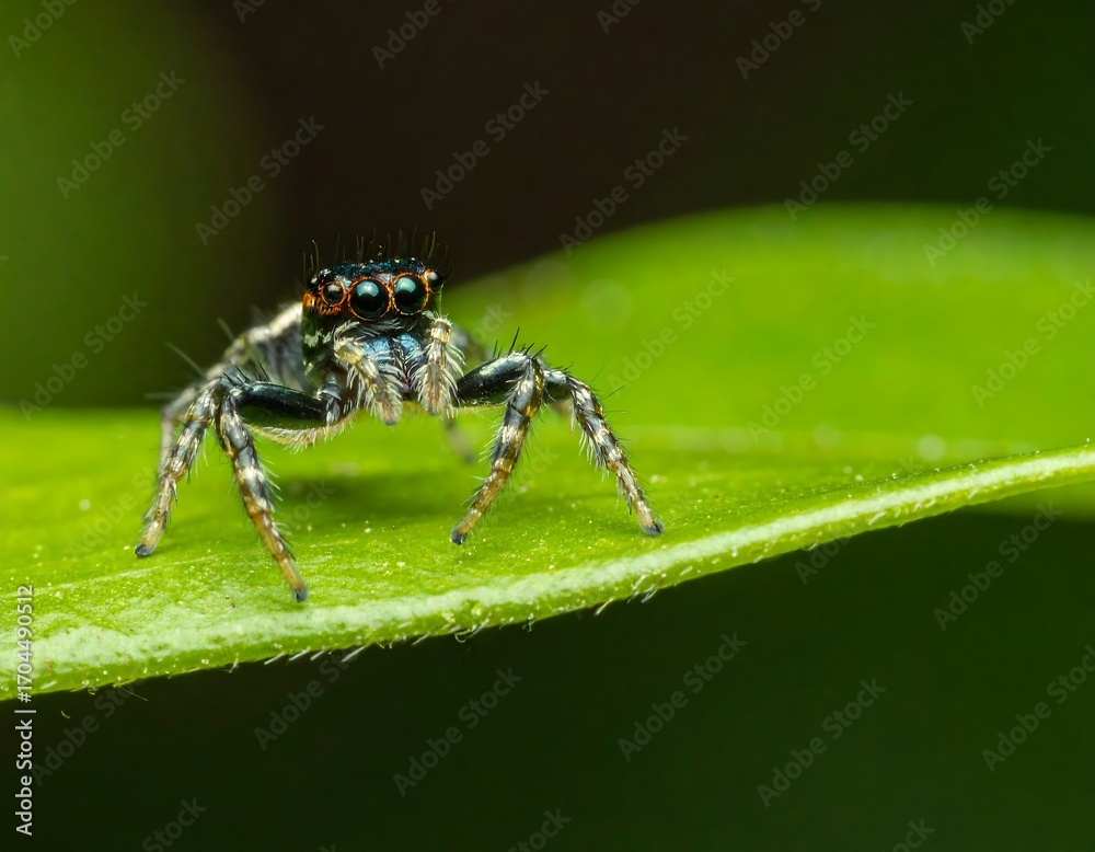 Fototapeta premium Close-up of a jumping spider on a leaf (7)