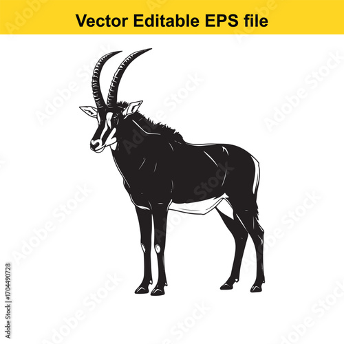 Vector art of black sable antelope standing, vector illustration