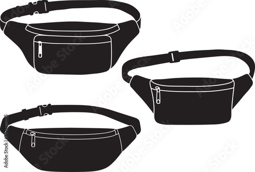 Three black fanny pack waist bags in silhouette style