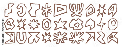 Abstract hand drawn shapes with rough brush stroke, minimal modern cutout style