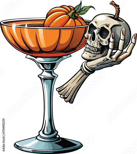 Pumpkin Vodka Cocktail Halloween Pumpkin Skull Cocktail