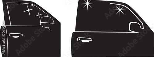 Two distinct vehicle door silhouettes showing window frames and side mirrors