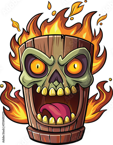 Spooky Rum Drink Flaming Tiki Skull Mask Design