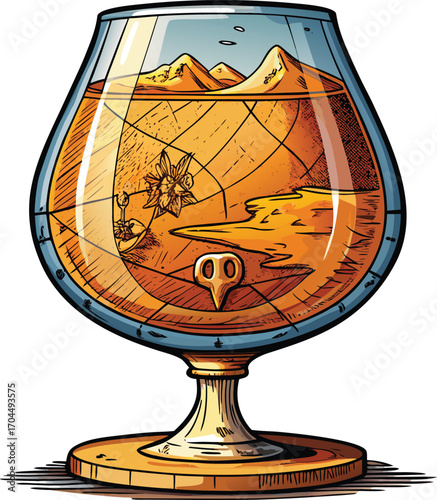 Spooky Rum Drink Desert Landscape Brandy Glass Art