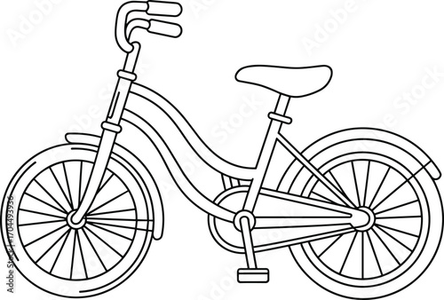 Black and White Bicycle Outline for Coloring, Kids Bike Clipart, Hand Drawn Bicycle Vector, Printable Bike Sketch for Coloring Books