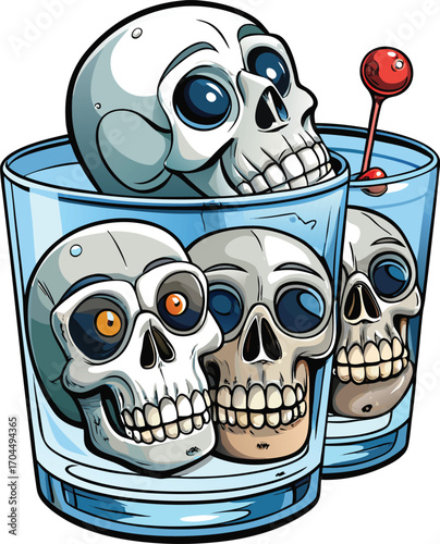 Witch Gin and Tonic Skulls in a Cocktail Glass