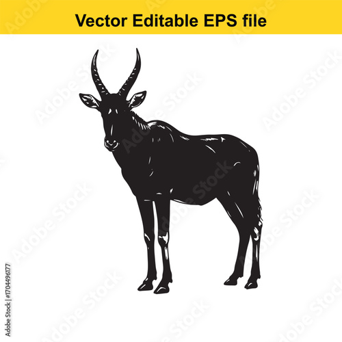 Vector art of black silhouette of a topi antelope standing