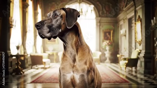 Elegant dog in historic hallway