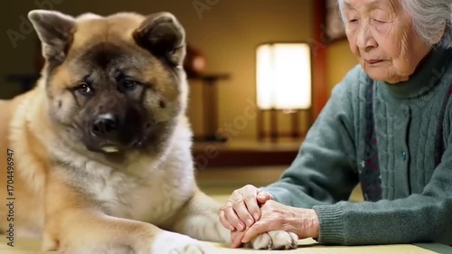 Elderly person and dog bonding
