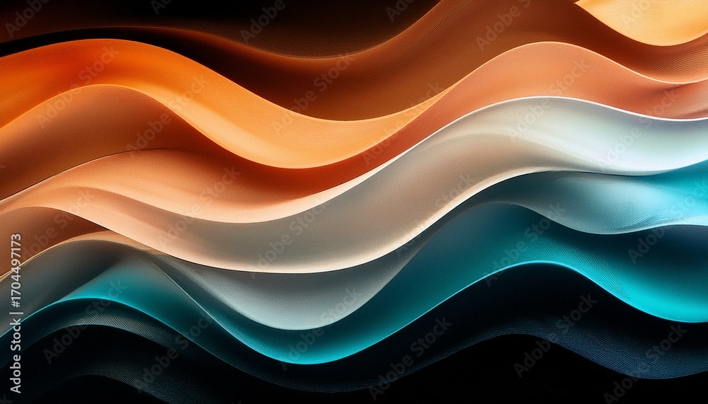 Obraz premium Grainy Gradient Abstract Noise Texture Background In Sandy Beige To Deep Brown Vibrant Orange Teal White Psychedelic Grainy Gradient Color Flow Wave On A Black Background