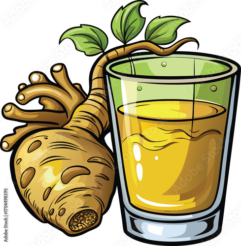 Halloween Kombucha Glass Ginger Root Drink Illustration