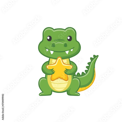 A cute cartoon alligator holding a golden star, conveying joy and achievement