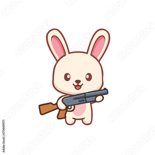 A cute bunny holding a shotgun, with innocent expression