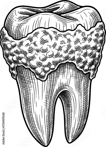 Tooth with plaque icon with hand-drawn style