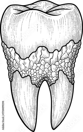 Tooth with tartar buildup icon with hand-drawn style