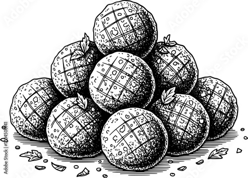 Lamb meatballs icon with hand-drawn style