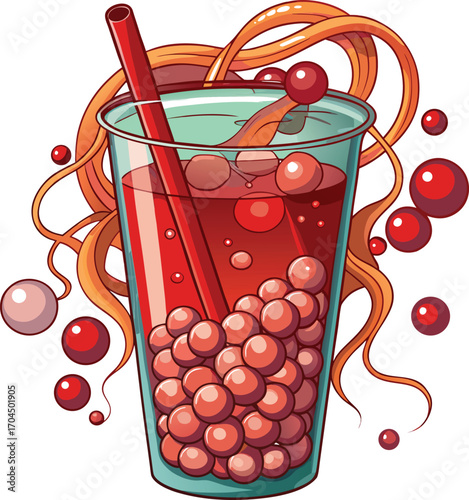 Haunted Bubble Tea Red Bubble Tea Cartoon Illustration