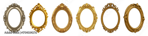 Ornate oval frame set including various gold and silver gilded styles isolated. Elegant decorative antique design elements.