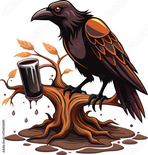 Creepy Root Beer Raven, Root Beer, Autumn Scene