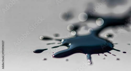 Abstract art of ink spillage with bokeh effect on paper