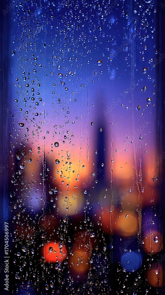 Obraz premium Rainy Night Cityscape Through Window