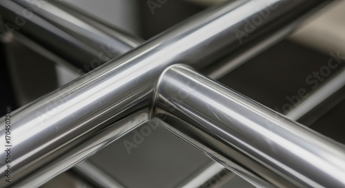 Abstract tubular metal structure with intersecting lines and industrial textures background