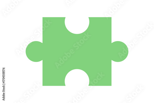 Flat jigsaw puzzle silhouette piece. Green puzzle tile suited for boardgame and table play. Simplified hobby and toy concept, highlighting fun recreation. Ideal for activities, games, or educational