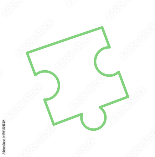 Flat outline jigsaw puzzle piece silhouette. Green puzzle element for boardgame activity and fun. Simple toy piece supports children, hobby, and skill development. Ideal for recreation, education,