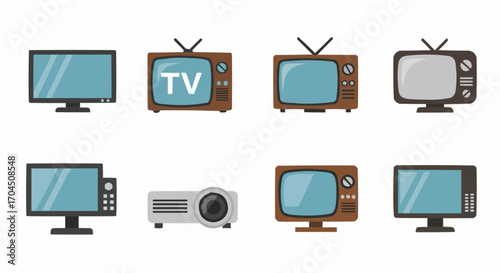 Collection of television sets and projector vector illustration for media and entertainment technology concept vector