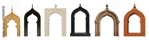 Islamic archways set including varied traditional styles and materials isolated. Cultural and architectural design elements.
