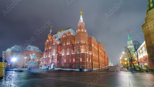 The State Historical Museum of Russia timelapse hyperlapse. Located between Red Square and Manege Square in Moscow