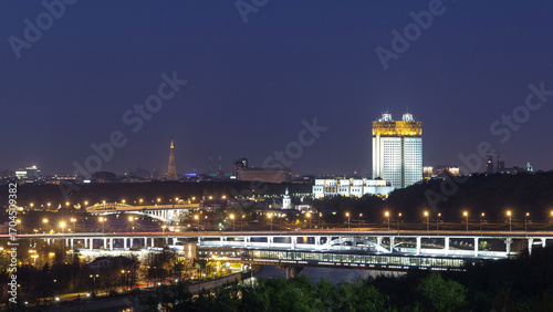 Academy of Sciences and the Shukhov Tower from the observation deck on the Sparrow Hills in Moscow timelapse