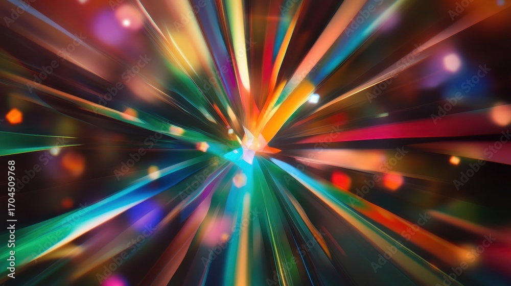 Fototapeta premium Colorful light rays abstract background with bokeh