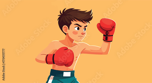 Young male cartoon boxer in a fighting pose.