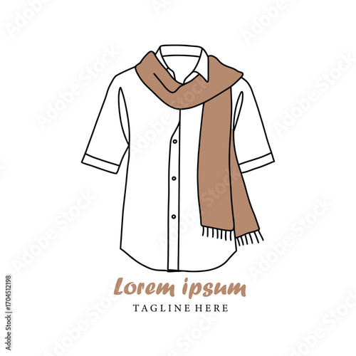 Stylish Mens Short Sleeve Shirt with Brown Scarf Illustration Fashion Apparel Design Vector Graphic