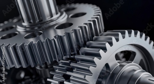 Interlocking Gears in Motion: Detailed Metallic Engineering Illustration