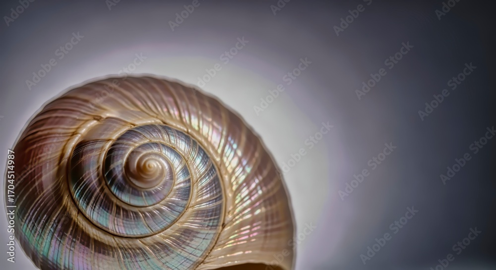 Obraz premium Iridescent Seashell Spiral Macro Shot - Nature's Abstract Design in Close Up View