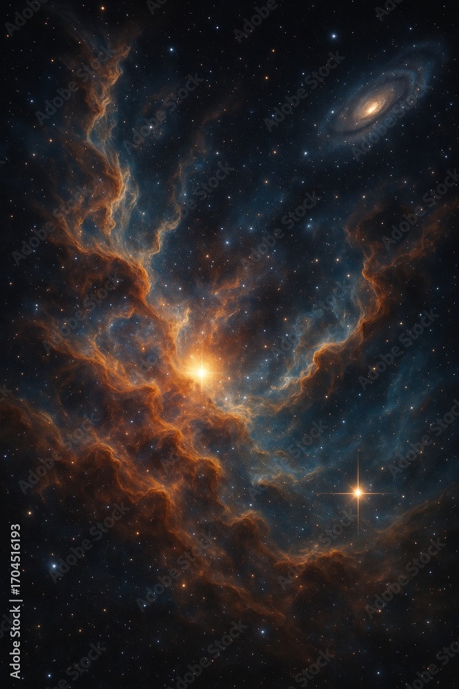 Fototapeta premium Deep space nebula with cosmic dust clouds and distant galaxy formations for astronomy and science education themes