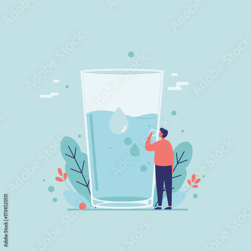 A man carefully adds a single drop of water to a large glass, illustrating the preciousness of hydration and the importance of every contribution