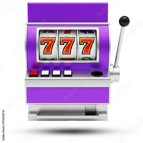 Purple Jackpot Lucky Sevens Slot Machine Illustration Casino Game Gamble Winning Chance on transparent background
