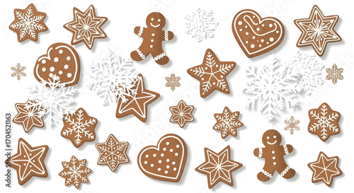 Festive Action, Gingerbread Cookies and Snowflakes, Holiday Baking, Creative Illustrations, Cheerful Environment, Playful Viewpoint, Sweet Concept
